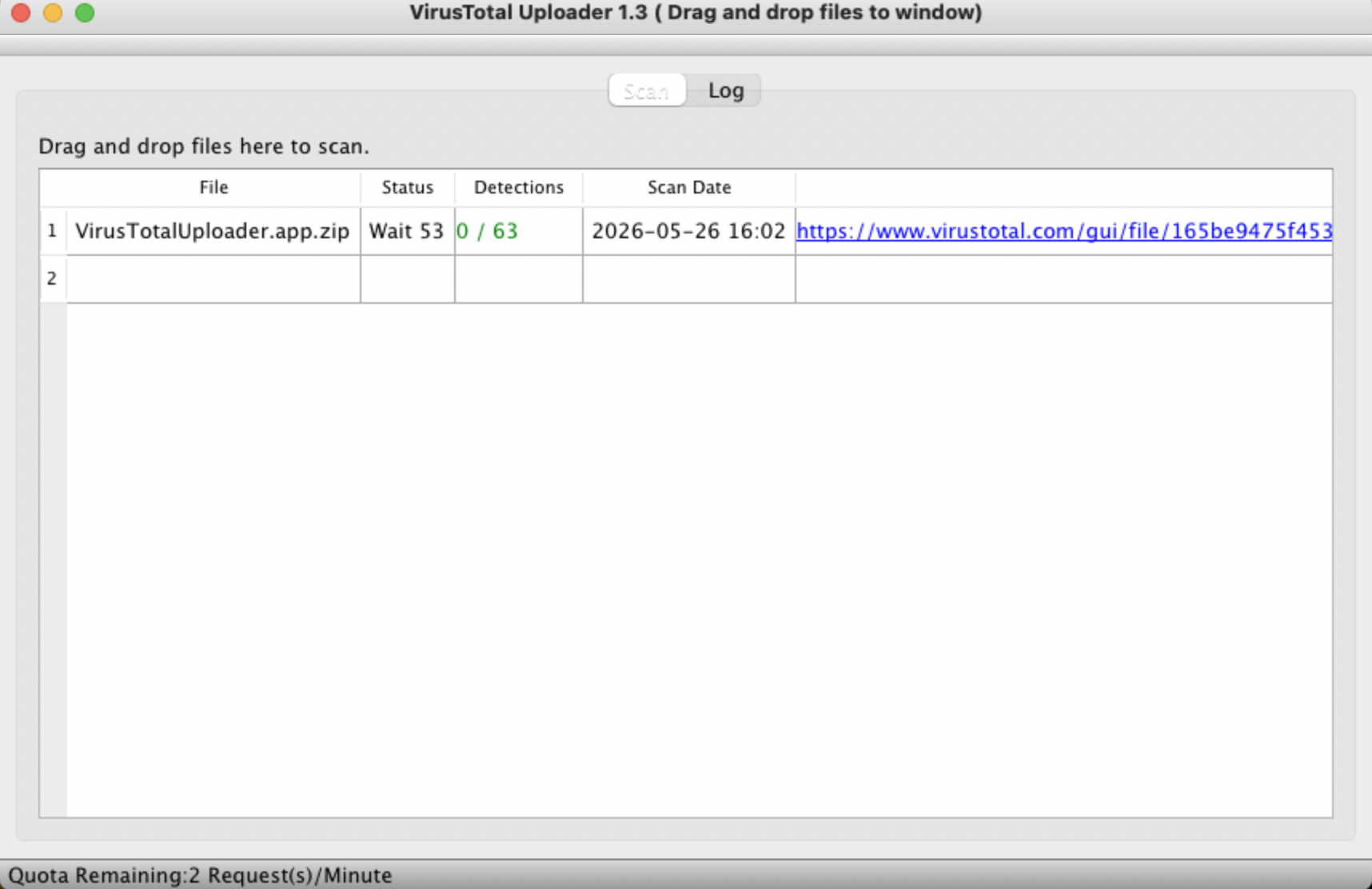 The Mac OS X Uploader app itself, dated